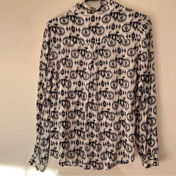 Anthropologie Maeve black and white bicycle button down shirt 2 - Picture 5 of 11